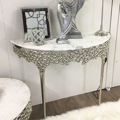 Augusta Silver Metal And Marble Console Table Dressing Regarding Trendy Metal Console Tables (View 4 of 15)