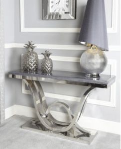 Azura Grey Marble Effect & Chrome Console Table – Lycroft In Well Liked White Marble And Gold Console Tables (View 11 of 15)