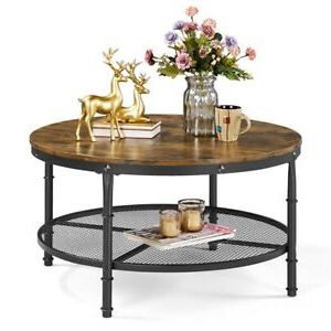 Barnside Round Console Tables In Well Liked Industrial Style Round Coffee Table Rustic Storage Shelf (View 9 of 15)