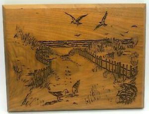 Beach Scene Solid Wood Plaque Wall Hanging Laser Engraved Pertaining To Current Oak Wood Wall Art (View 1 of 15)