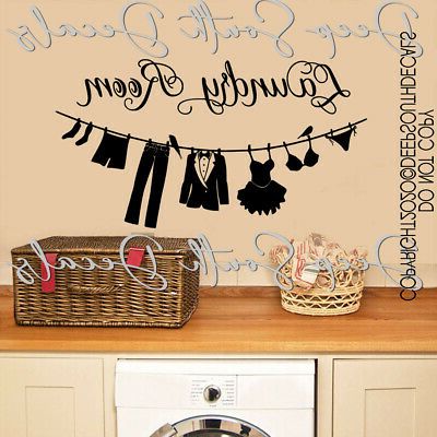 Best And Newest Laundry Room Clothes Line Wash Room Mud Room Wall Decal With Line Art Wall Art (View 4 of 15)