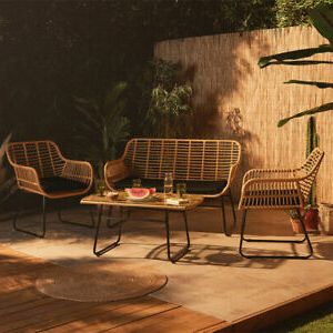 Best And Newest Wicker Console Tables With Regard To Natural Rattan Wicker Garden Sofa Chair Table 4 Set (View 15 of 15)