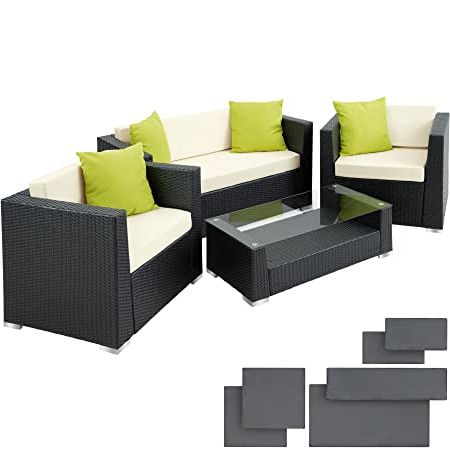 Black And Tan Rattan Console Tables Regarding Well Known Tectake Luxury Rattan Aluminium Garden Furniture Sofa Set (View 1 of 15)