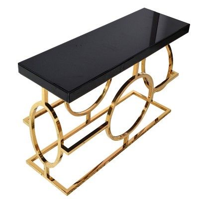 Black High Gloss Table Top With A Statement Gold Metal For Popular Black Metal Console Tables (View 5 of 15)