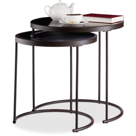 Black Round Glass Top Console Tables Throughout Popular Relaxdays Black Glass Nesting Tables Set Of 2, Round Side (View 7 of 15)