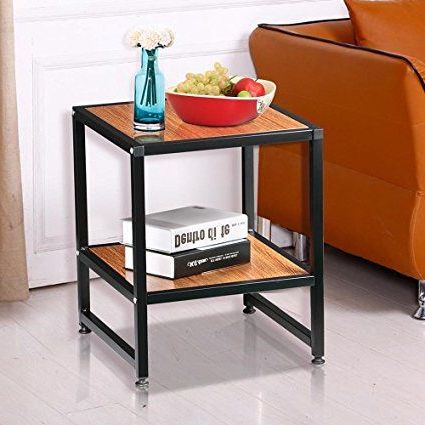 Black Wood Storage Console Tables With Regard To Trendy Topeakmart Square Wood Sofa Side End Coffee Table Metal (View 4 of 15)