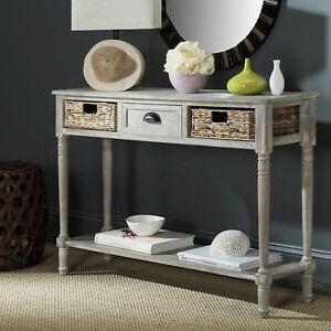 Black Wood Storage Console Tables Within Newest Rustic Distressed Whitewashed Console Storage Table Wood (View 8 of 15)