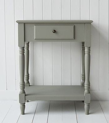 Charleston Grey Small Console Table With Drawer And Shelf Within Well Known White Triangular Console Tables (View 10 of 15)