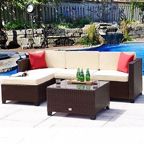 Cheap Cloud Mountain 5Pc Rattan Wicker Sectional Set Intended For Favorite Black And Tan Rattan Console Tables (View 15 of 15)