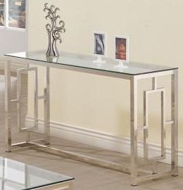 Chrome And Glass Modern Console Tables In Most Popular Coaster Contemporary 703739 Glass & Nickel Finish Sofa (View 10 of 15)