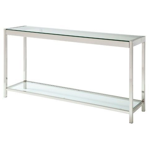 Chrome And Glass Modern Console Tables Pertaining To 2020 Jonies Sofa Table Brushed Nickel Finish – Signature Design (View 15 of 15)