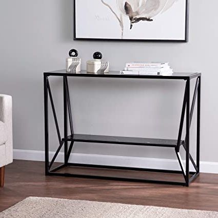 Chrome And Glass Rectangular Console Tables For Favorite Amazon: Ukn Contemporary Black Metal Console Table (View 3 of 15)