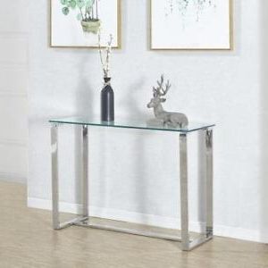 Clear Console Tables Pertaining To Most Recently Released Tempered Glass Console Table Chrome Legs Contemporary (View 16 of 16)