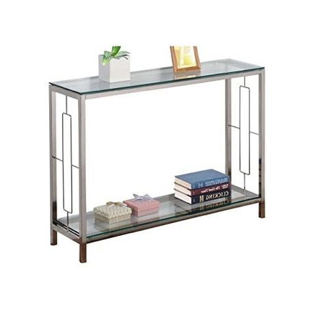 Contemporary Style Tempered Glass Console Table Square Intended For Well Known Glass And Chrome Console Tables (View 5 of 15)