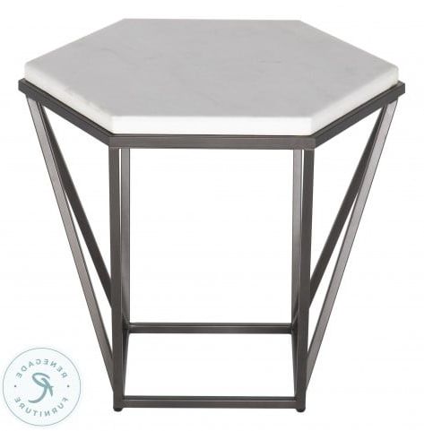 Corvus White And Coffee White Marble Top End Table From Intended For Recent Faux White Marble And Metal Console Tables (View 1 of 15)