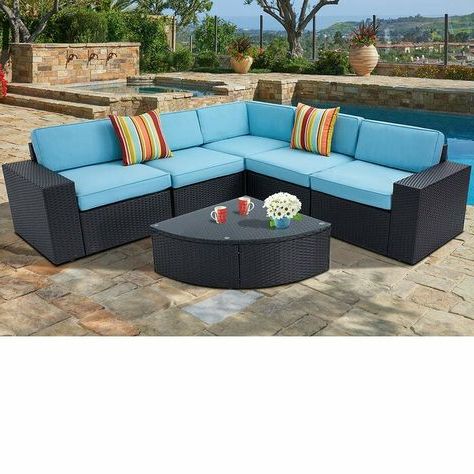 Current Black And Tan Rattan Console Tables Inside Rone Outdoor 6 Piece Black Wicker Sectional Sofa Wedge (View 6 of 15)