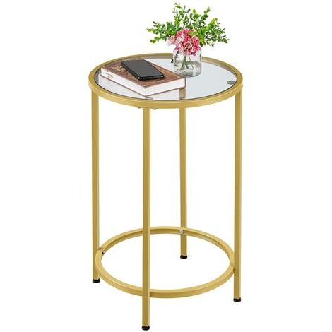 Current Round Side Table With Tempered Glass Top Accent Bedside For Black Round Glass Top Console Tables (View 8 of 15)