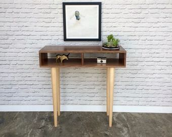 Custom Walnut Console Table With Painted Metal Legs Pertaining To Well Known Walnut Wood And Gold Metal Console Tables (View 7 of 15)
