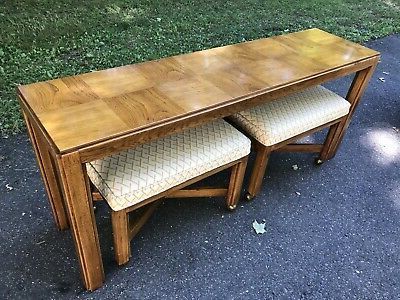 Dark Coffee Bean Console Tables With Most Recent Mid Century Modern Drexel Console Table W/ Stools (View 13 of 15)