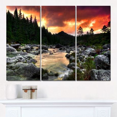 Design Art Rocky Mountain River At Sunset Extra Large Wall Within Recent Sunset Wall Art (View 8 of 15)