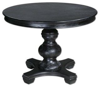 Elegant Classic Round Black Wood Entry Table – Traditional Pertaining To Well Known Leaf Round Console Tables (View 13 of 15)