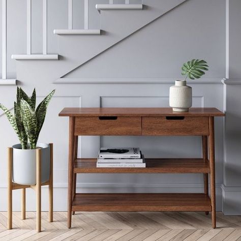 Ellwood Mid Century Modern Wood Console Table With Storage With Regard To Most Up To Date Brown Wood Console Tables (View 7 of 15)