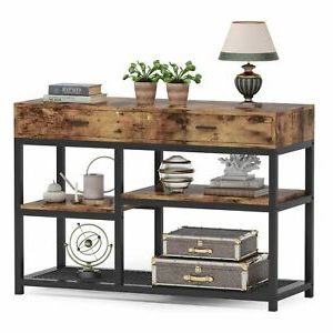 Famous 3 Tier Console Tables For Tribesigns Rustic Sofa Console Table With 2 Drawers 3 Tier (View 4 of 15)