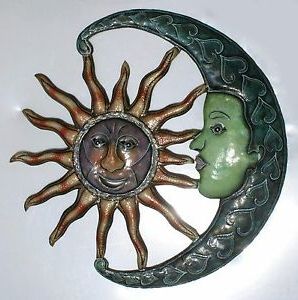 Famous Lunar Wall Art Inside Sun With Moon Faces Wall Hangings Colored Metal Decor (View 7 of 15)