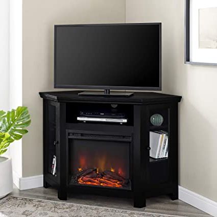 Famous Matte Black Console Tables For We Furniture 48" Black Wood Corner Fireplace Tv Stand (View 1 of 15)