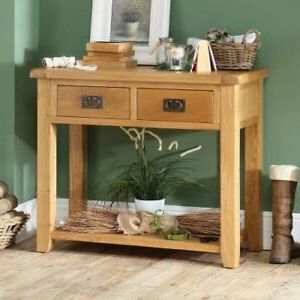 Famous Rustic Oak And Black Console Tables Pertaining To Hereford Rustic Oak 2 Drawer Hall Console Table (View 10 of 15)