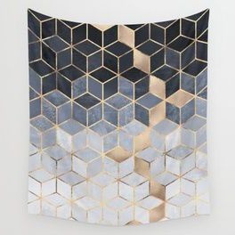 Famous Soft Blue Gradient Cubes Wall Tapestry (View 5 of 15)