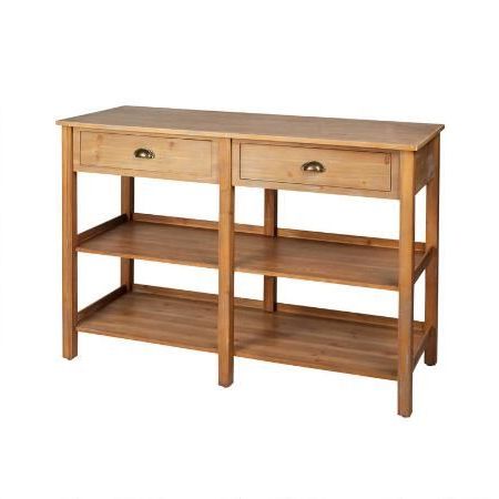 Famous The Grainhouse™ Natural Finish 2 Drawer/2 Shelf Console Within 2 Shelf Console Tables (View 8 of 15)