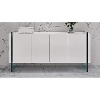 Fashionable Gloss White Steel Console Tables Intended For Amazon – Zuri Furniture Modern Neve Sideboard In White (View 4 of 15)