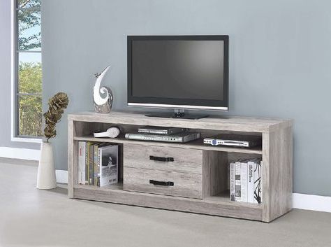 Fashionable Gray Driftwood Storage Console Tables With Regard To Coaster Cs894 Modern Grey Driftwood Tv Console In  (View 6 of 15)