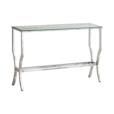 Fashionable Rectangular Sofa Table With Mirrored Shelf Chrome – Coaster Throughout Chrome And Glass Rectangular Console Tables (View 8 of 15)