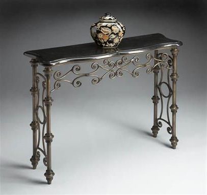 Faux White Marble And Metal Console Tables In Well Known Metalworks Black Grey Metal Fossil Stone Console Table (View 15 of 15)