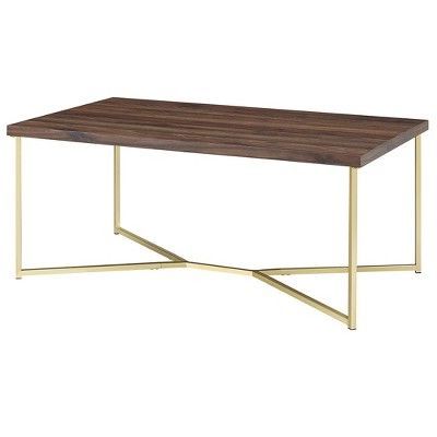 Favorite 42" Y Leg Coffee Table Dark Walnut/gold – Saracina Home With Walnut And Gold Rectangular Console Tables (Photo 9 of 15)