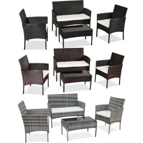 Garden 4 Piece Rattan Wicker Furniture Set Table Sofa In Most Recently Released Black And Tan Rattan Console Tables (View 13 of 15)