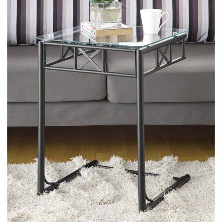 Geometric Glass Modern Console Tables Within Most Recent Metal Snack Table With Tempered Glass Top, Black – Walmart (View 12 of 15)