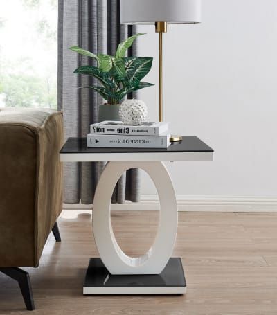 Giovani Modern Black/White Halo High Gloss Glass Side/End Pertaining To 2020 Black And White Console Tables (View 10 of 15)