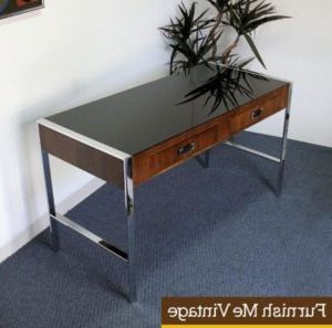Glass And Chrome Console Tables Regarding Well Known Vintage Smoked Black Glass & Chrome Console Table Desk (View 14 of 15)