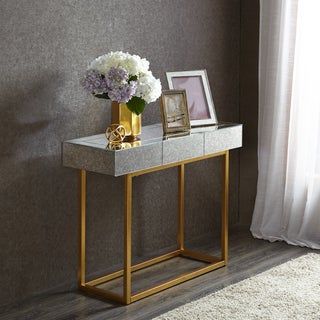 Glass And Gold Console Tables For Well Liked Shop Cortesi Home Black And Gold Glass Remini Narrow (View 6 of 15)
