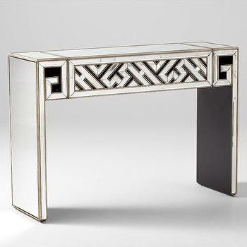 Glass And Gold Console Tables Pertaining To Famous Gold Trim Antiqued Mirror Art Deco Console Table (View 15 of 15)