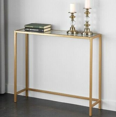 Glass Console Tables With Regard To Well Liked Narrow Console Table Gold Slim Small Glass Top Glam Modern (View 4 of 15)