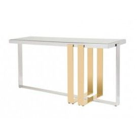 Gold Finish Console Table Smoked Glass Top (View 1 of 15)