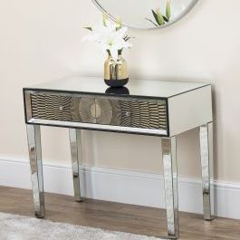 Gold Mirrored Console Table Abreo Home Furniture Regarding 2020 Antiqued Gold Rectangular Console Tables (View 14 of 15)