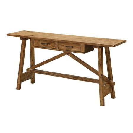 Hanlon Sawhorse Style Console Table With Two Drawers With Regard To Most Current Natural Wood Console Tables (View 4 of 15)