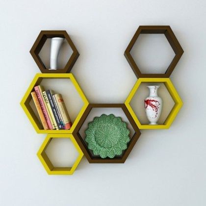 Hexagon Floating Wall Shelves For Living Room And Home Decor In Current Hexagons Wall Art (View 1 of 15)