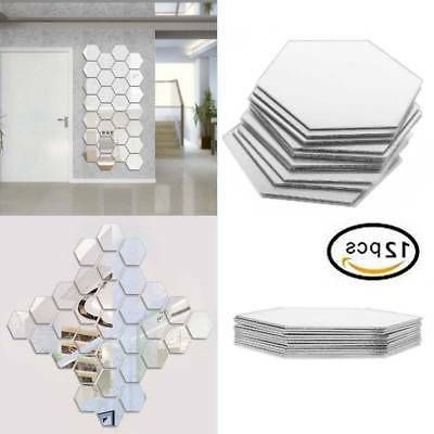Hexagons Wall Art Within Trendy 12pcs 3d Removable Diy Mirror Hexagon Wall Sticker Decal (View 10 of 15)