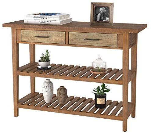 Homecho Rustic Console Sofa Table With Drawers, Accent Regarding Most Recently Released 3 Piece Shelf Console Tables (View 3 of 15)